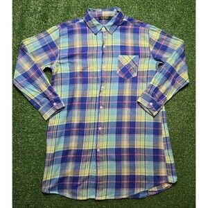 Lauren Ralph Lauren Plaid Long Button Up Green Monogram Stitched Logo [Womens M]